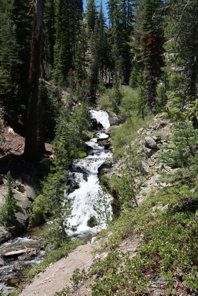 After reaching the falls, the trail ascends back along the creek via some fun, carved-stone stairways.