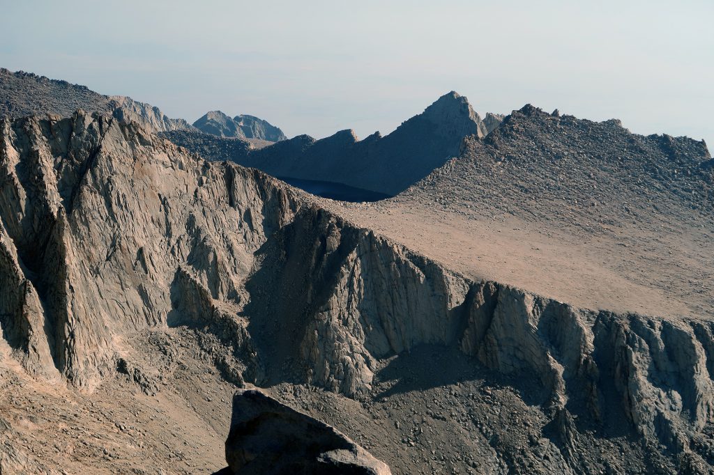 Jagged, barren peaks of the Eastern Sierras seen from Whitney's summit.