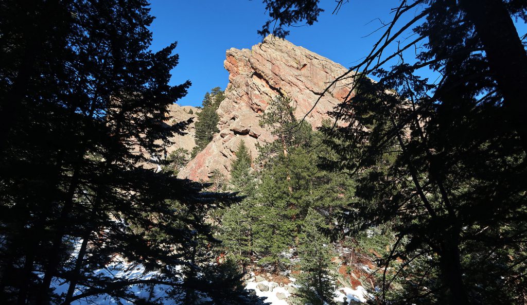 Stone outcroppings as seen from the Royal Arch Trail, as it ascends amongst the Flat Irons.
