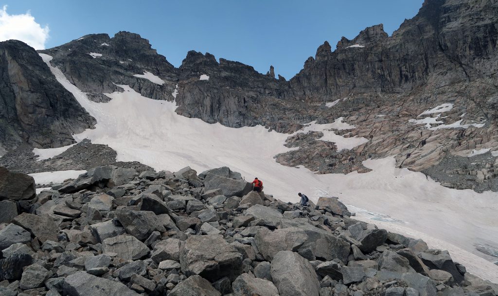 The upper slopes of the Isabelle Glacier, just beneath the great divide.