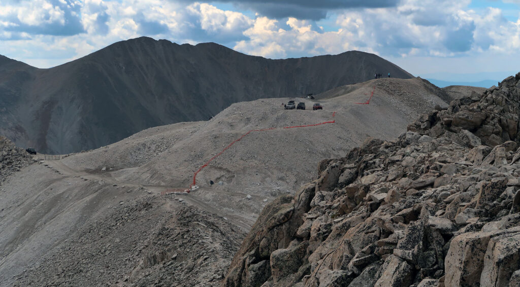 Looking back at the end of the road, near 13,700'.